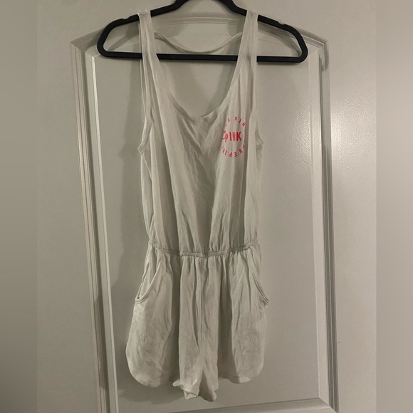 SOLD!! PINK VS White Chinched waist Hip Pockets Swim Coverup Romper M - Picture 10 of 16